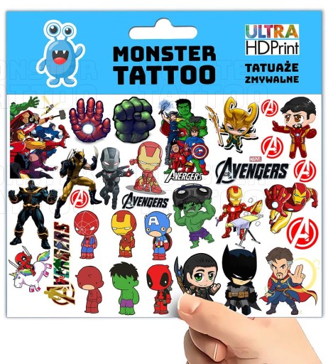 UMÝVAJÚCE DOČASNÉ TETOVANIE PRE DETI DETSKÉ AVENGERS ORIGINÁLNE DIZAJNY