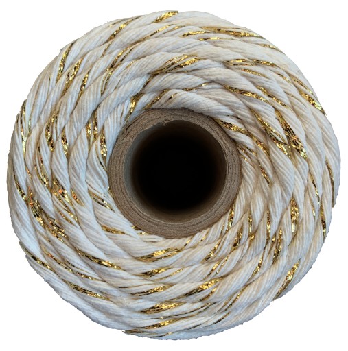 Prírodná bavlnená šnúra, zlatá niť, 5 mm, 50 m