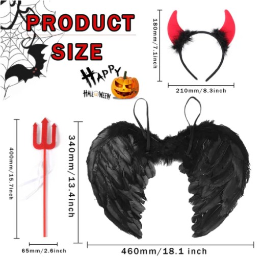 KOSTÝM ČERTOVSKÉ HALLOWEENSKÉ KRÍDLA ROHY 46CM