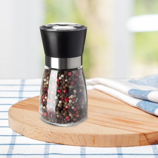 UNIVERZÁLNY RUČNÝ MLÝČEK NA MLETIE PAPRICE, SOĽ, KORENIA, 13 CM, SKLO