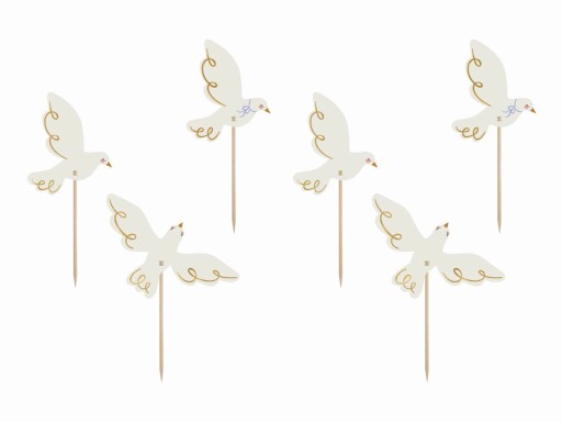 TOPPERS ozdoby na tortu zberačky COMMUNION DOVES 14 cm 6 ks