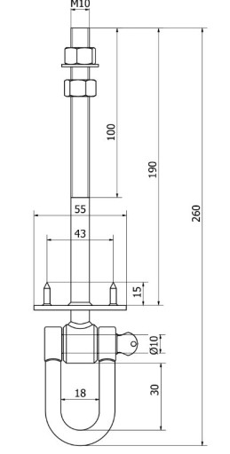 Hák NA hojdačku TYP D okov + kolíky M12X270
