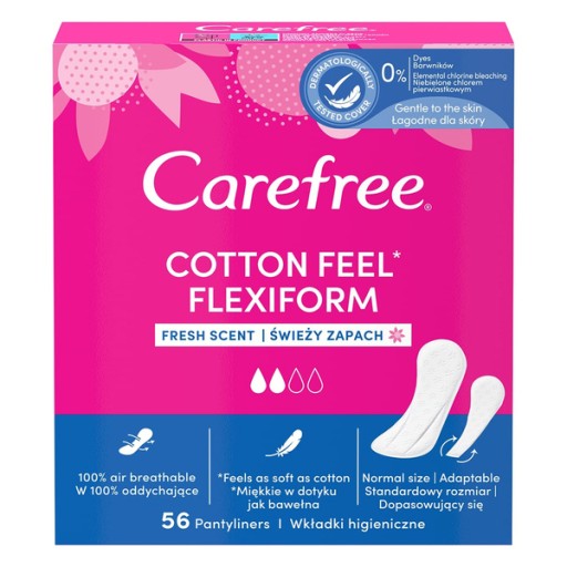 CAREFREE Cotton Feel Flexiform slipové vložky svieža vôňa 56 ks