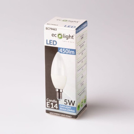 LED žiarovka na sviečku E14 5W C37 studená biela
