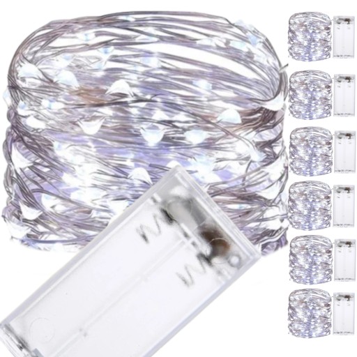 LED LAMPY DRÔTOVÉ NA DEKORACIU GARLANDA AKUMULÁTOROVÁ STUDENÁ BIELA 20 LED 6 ks