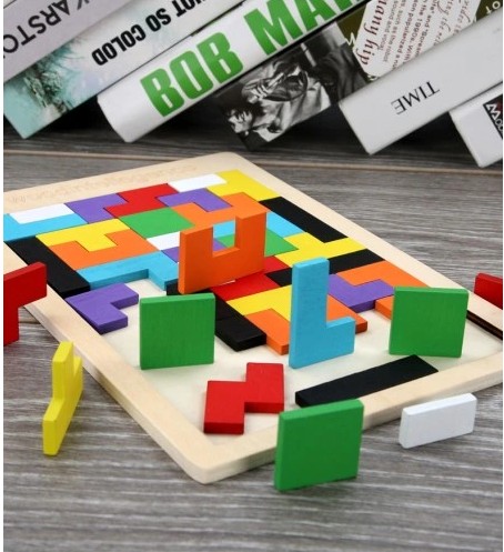 Puzzle Drevené kocky Montessori Tetris Puzzle
