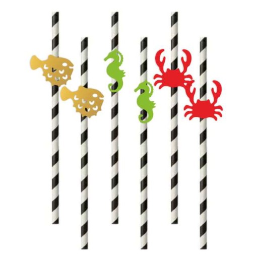 PIRATE papierové slamky ryba KRAB morský koník x6