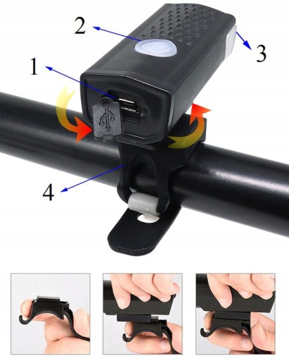 Lampa 300lm 1100mAh USB LED predná cyklistická lampa