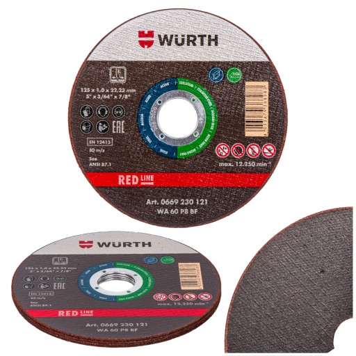 Kovový rezací kotúč s hrúbkou 125 mm. 1mm Wurth 5ks.