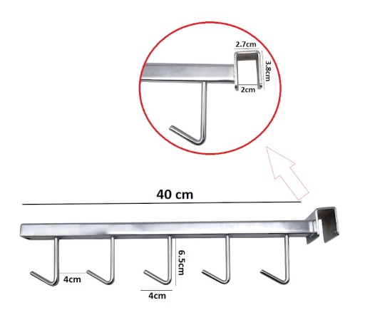 RÁMOVÝ VEŠIAK 5 HÁKOV 40cm NA PREDAJNÚ PANEL