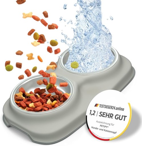 Dvojitá miska pre psa a mačku, protišmyková, nehrdzavejúca oceľ, 2 x 300 ml
