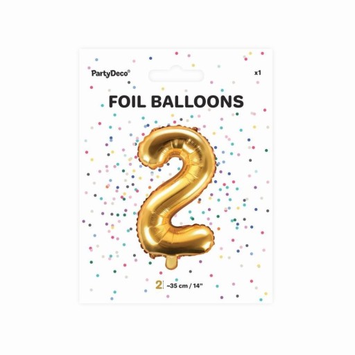 Zlatý fóliový balónik CYFRA 2, malý, 35 cm, plnený vzduchom