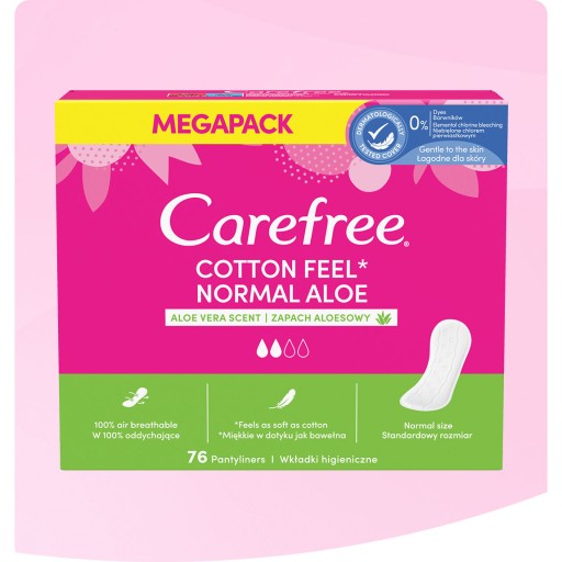 CAREFREE Cotton Feel Normal slipové vložky s vôňou aloe 76 ks