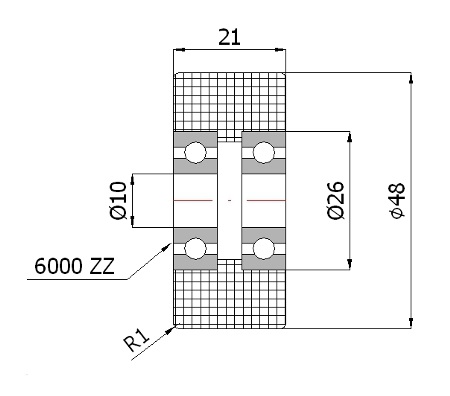 VALEC fi 48 DVOJITÉ LOŽISKO do 100 kg 10mm