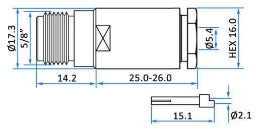 Zásuvka N 50Ohm, skrútená na kábel RG-58