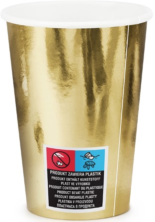 ZLATÝ PAPÍROVÝ POHÁR 220 ml 6 ks na narodeniny Silvestrovská karnevalová svadba
