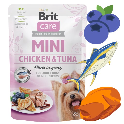 Brit Care Mini kura a tuniak mokré krmivo pre psov 85 g kura a tuniak