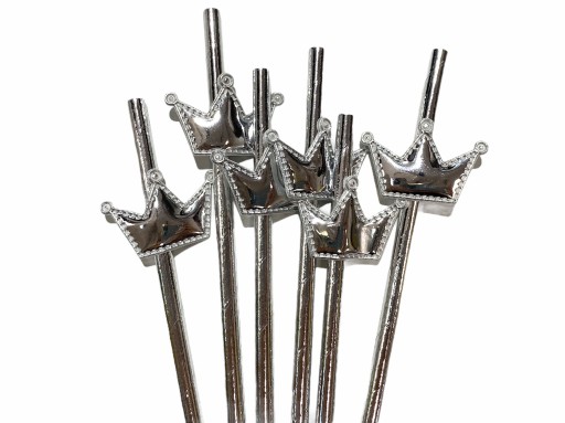 Papierové slamky strieborné CROWN, strieborné trubičky