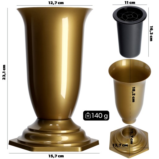 VALAS VAS PRE CINTORINOVÝ HROB ZLATÝ NÁHROBOK 23cm