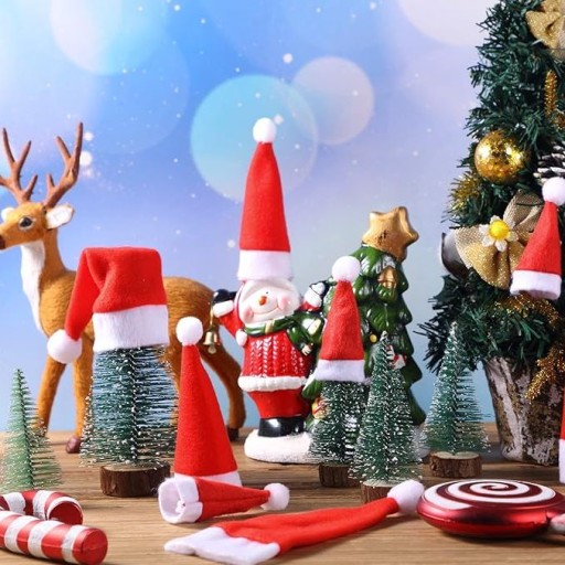 10 kusov dekoračných SANTA ČIAPKOV na fľaše, VIANOČNÁ DEKORÁCIA