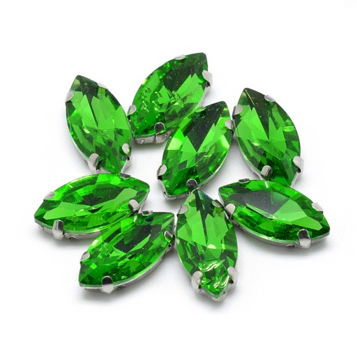 Štrasové kamienky na šitie v košíku, sklo a mosadz, konské oko 15x7mm, 10ks