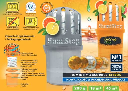 HUMISTOP absorbér vlhkosti AROMA CITRUS originál 280g PZH POLAND certifikát