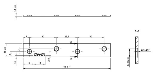 LW100 Stolárska spojka, rovná úzka nábytková plochá lišta 98x15x1,5mm