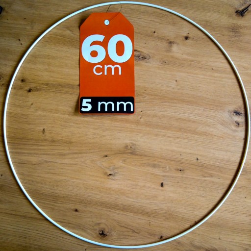 HRUBÁ kovová obruč pre makramé, BIELA, 60 cm, 5 mm