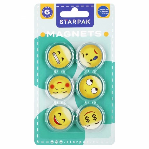 VYCVIČENÉ MAGNETY FAREBNÉ EMOTIKONY MAGNET 6 ks DO CHLADNIČKY NA DOSKU