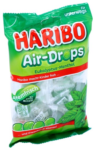 HARIBO Air-Drops eukalyptové mentolové gumené cukríky 100g DE