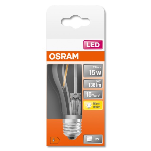 LED žiarovka E27 A60 2W = 15W 2700K FILAMENT OSRAM