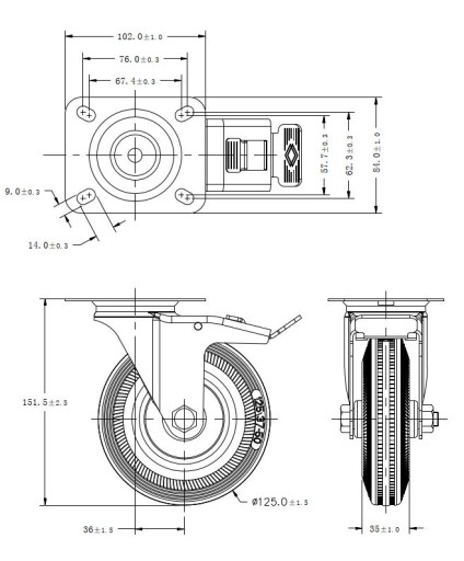 OTOČNÉ KOLESO S BRZDOU 125MM 100KG