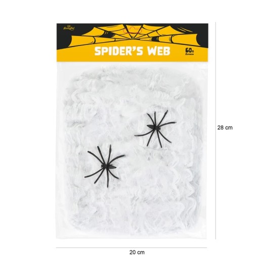 Halloweenska pavučina, biela bavlna 60g, 2 pavúky