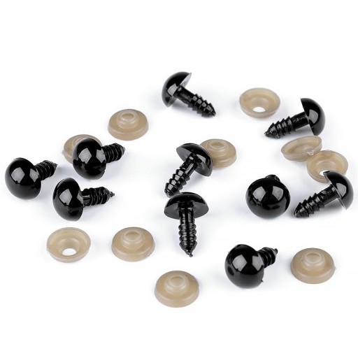 10x Bezpečnostné upínacie oká PRE HRAČKY OČI ČIERNA 12 mm