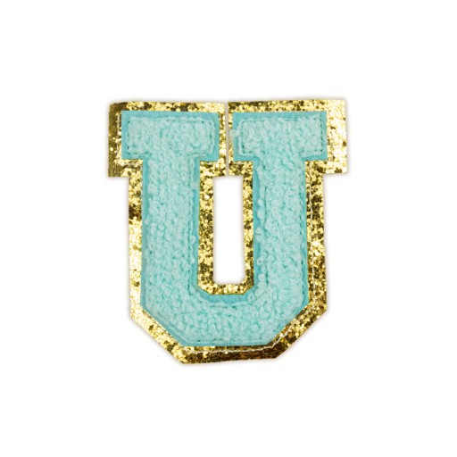 PATCH LETTER U, veľká aplikácia Font cyan glitter
