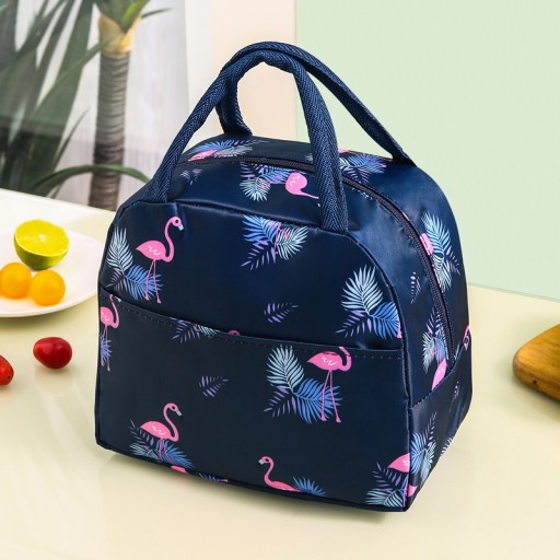 Termálna taška LUNCH BOX Pikniková izolovaná pre jedlo tmavomodré plameniaky