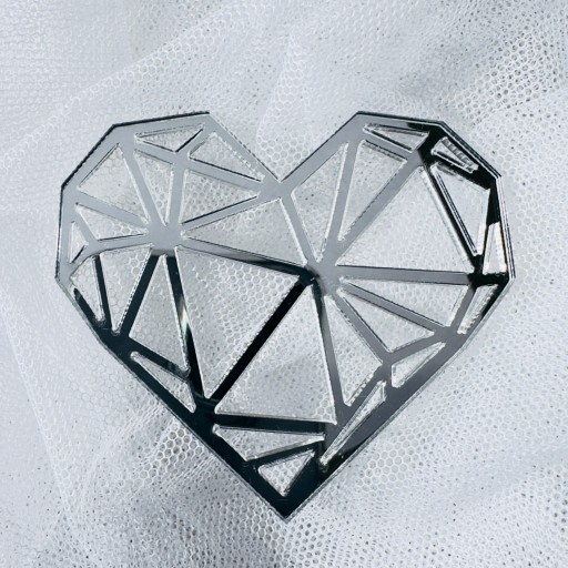 Bočný topper HEART geometrické diamantové plexi strieborné