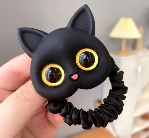 Elastická gumička do vlasov mačiatka čiernej mačky