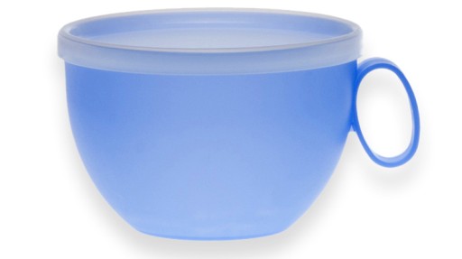 Veľký XXL plastový pohár s uškom a vrchnákom, 550 ml, opakovane použiteľný, modrý