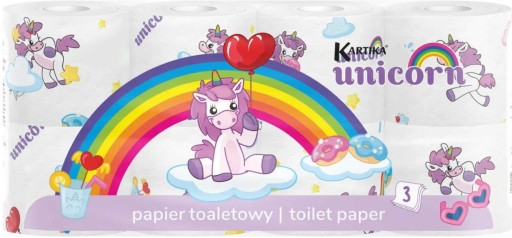 KARTIKA UNICORN Toaletný papier so vzormi jednorožca, 8 roliek, 3-vrstvový