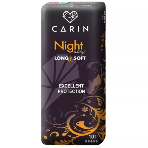 Hygienické vložky CARIN Ultra wings NIGHT LONG & SOFT, 10 kusov