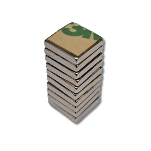 Neodymový magnet 10x10x2 mm s 3M lepiacou páskou 10 ks