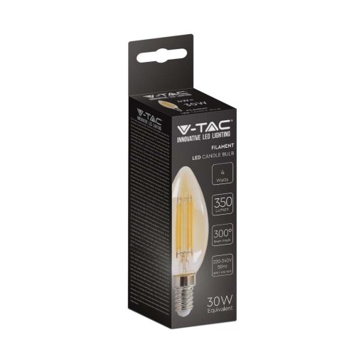 V-TAC LED žiarovka 4W Filament E14 Candle Amber VT-1955 2200K 350lm