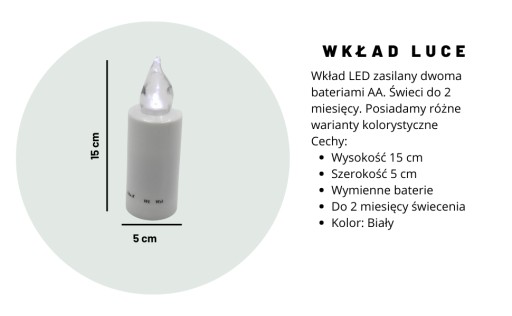 LED sviečková vložka na sviečky, lampa s blikajúcim efektom LUCE, veľká 15 cm
