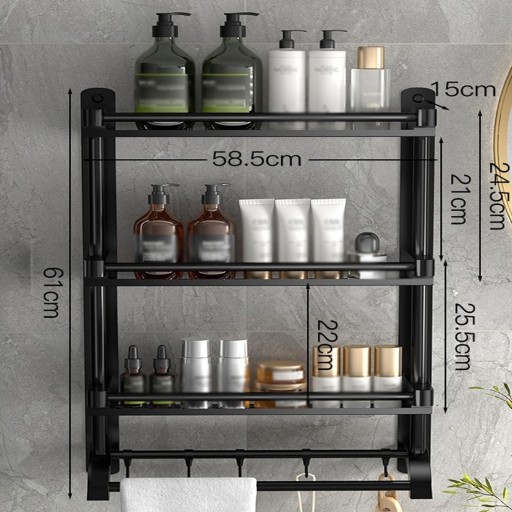 ZÁVESNÁ KÚPEĽŇOVÁ POLICA LOFT BEZ VŔTANIA 60CM 3 ÚROVNE HÁKY K RÚČIACH