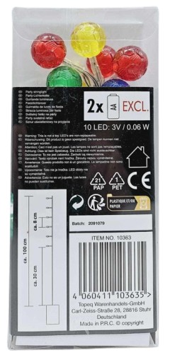 Svetelná girlanda s 10 farebnými LED guličkami, 100 cm