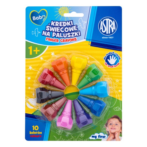 Prvé pastelky pre ročné dieťa, Astra, na prsty, 10 farieb 1+