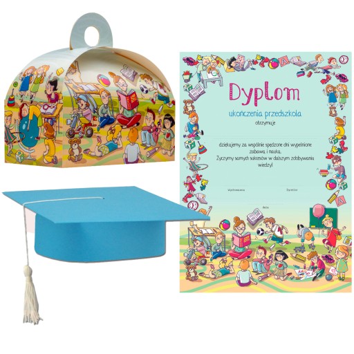 UKONČENIE ŠKÔLKY DIPLOM + BOX + BIRETA
