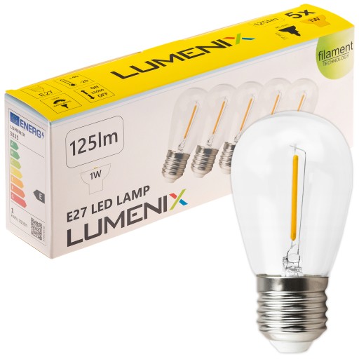 5x E27 LED žiarovka 1W FILAMENT Edison DEKORATÍVNA PLASTOVÁ GUĽA PRE GIRLANDU