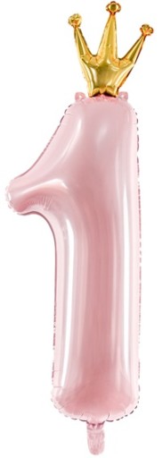 Fóliový balón číslo 1 JEDNA ružová korunka Narodeniny ročného dievčaťa 90 cm